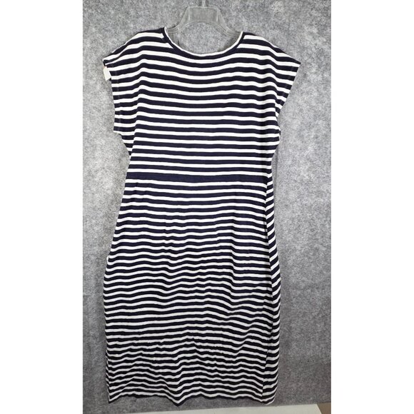 Loft Women's Midi Dress Cap Sleeve Twist Side Detail Black White Striped Size XL - Picture 5 of 7